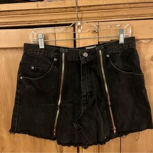 LF Black Denim Skirt with Zipper Accents